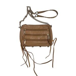 Rebecca Minkoff Zipper Tan Leather Crossbody Shoulder Bag Purse Chain Strap 